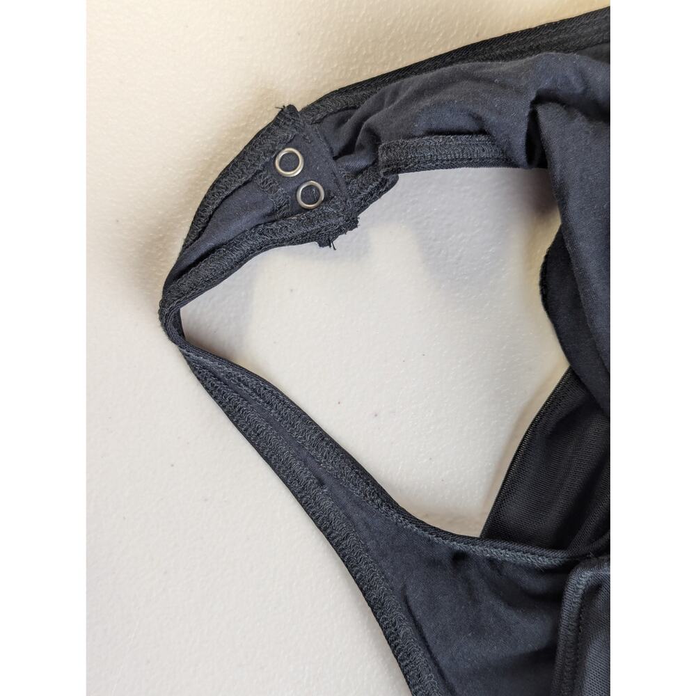 Abercrombie & Fitch Mesh Foldover Bodysuit Sheer Long Sleeve Black Ruching Med - Picture 3 of 6